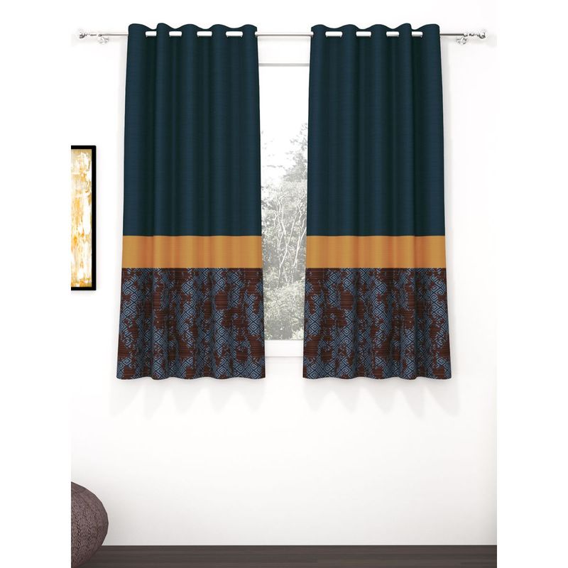 Story@Home Navy Blue 300 Gsm Polyester Blackout Long Door Curtain (9 Feet)