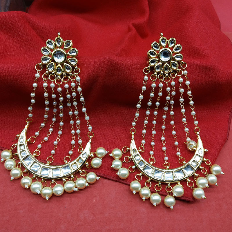 Fida GoldToned & White Crescent Shaped Chandbalis Buy Fida GoldToned