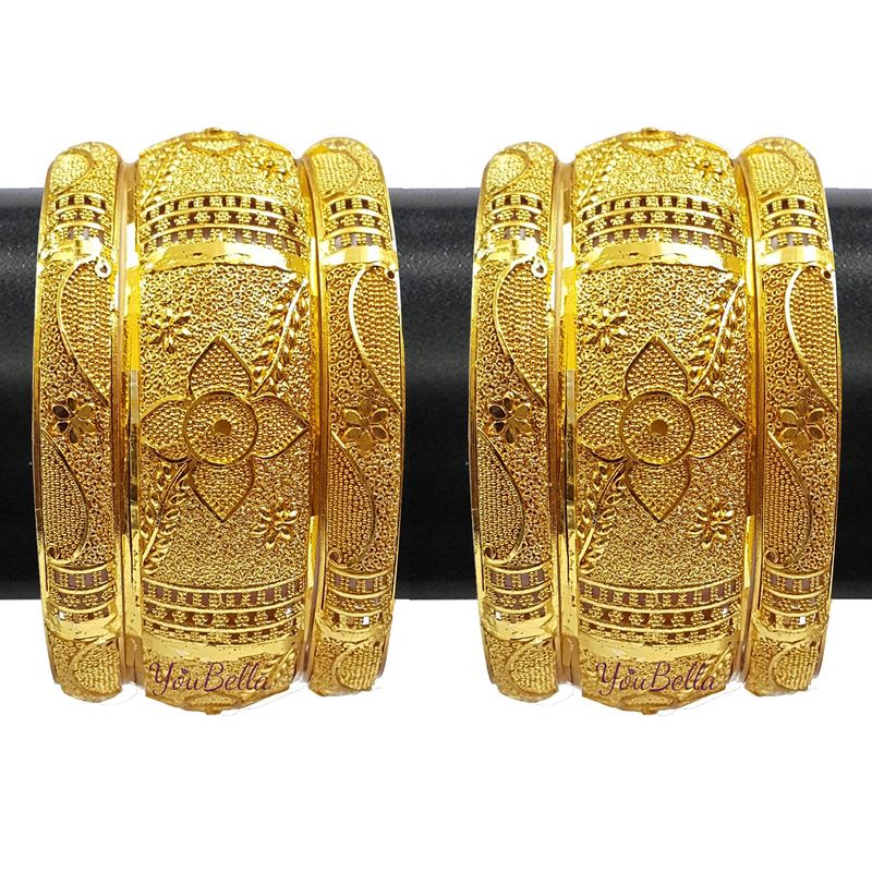 Youbella Jewellery Set Of 6 Traditional Gold Plated Gold Look Bangle - 2.8