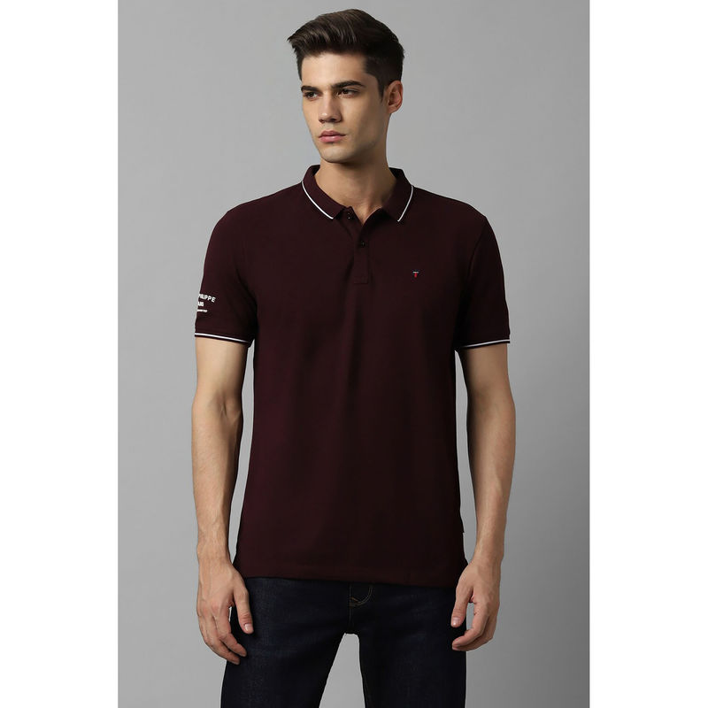 Louis Philippe Men's Maroon Polo T-Shirt with Collar Tipping and Branding on Sleeve (L)
