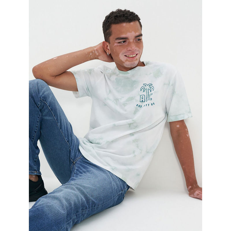 American Eagle Men Green Super Soft Tie Dye Logo Graphic T-Shirt (L)