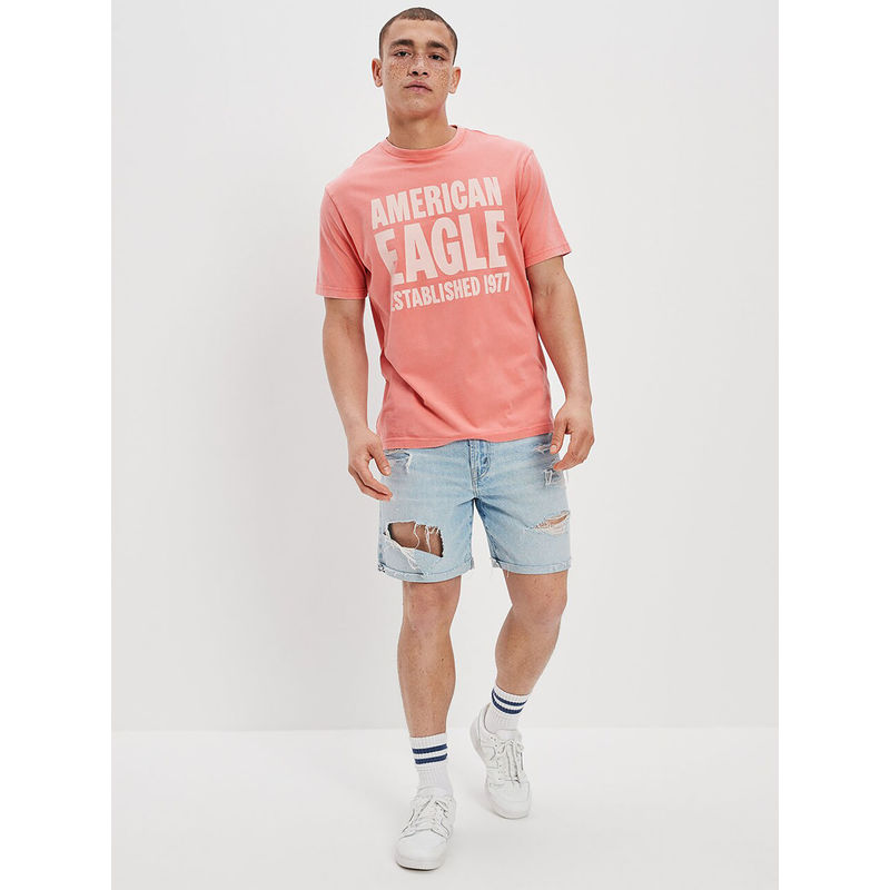 American Eagle Men Pink Super Soft Graphic T-Shirt (S)