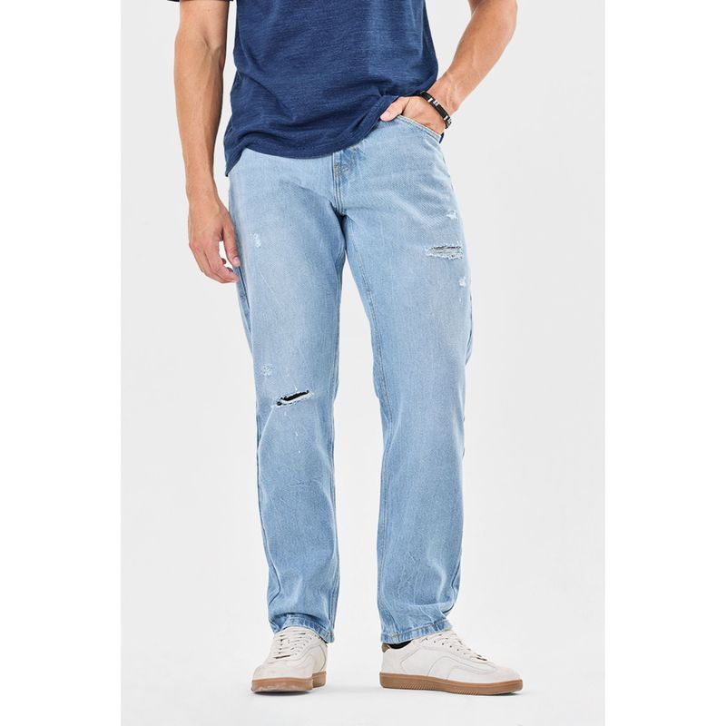 Snitch Blue Cotton Button Fly Jeans (32)