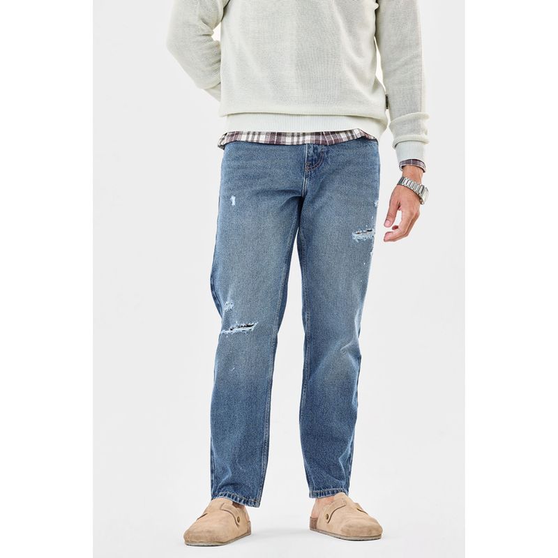Snitch Blue Cotton Button Fly Jeans (30)