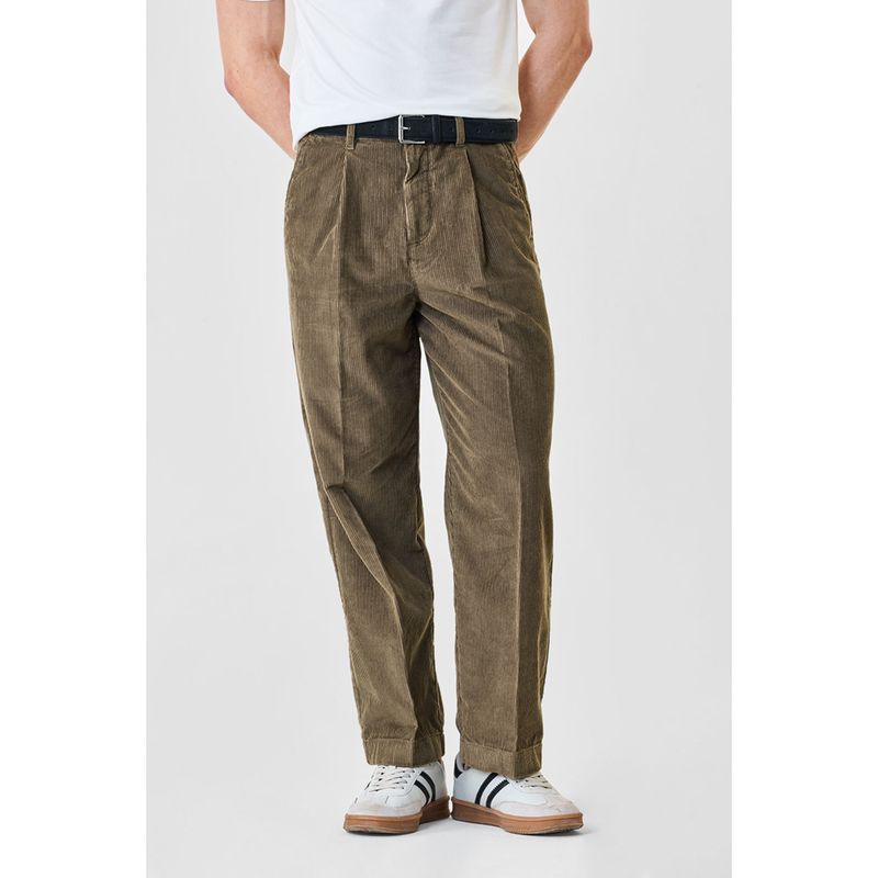 Snitch Brown Cotton Button Fly Trouser (34)