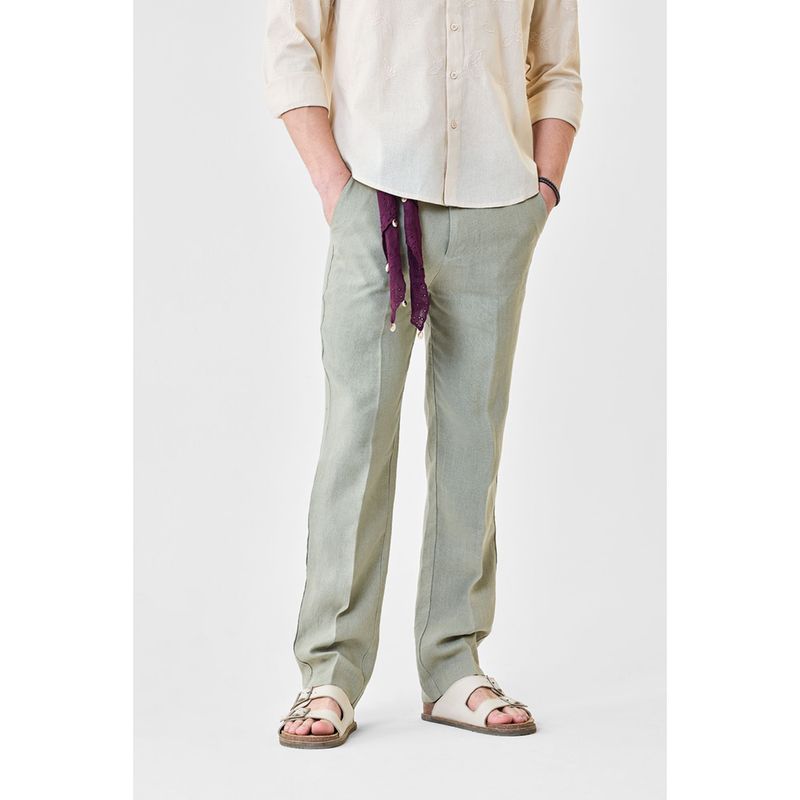 Snitch Green Linen Button Fly Chinos (38)