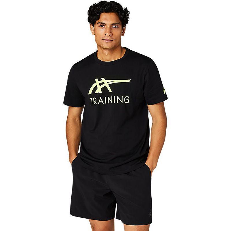 ASICS Activewear Black Asics Printed Logo Printed Ss Top T-Shirt (L)