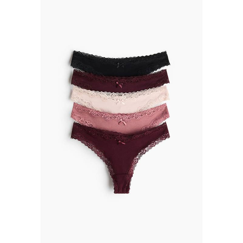 H&M Women Multi-Color 5-Pack Cotton And Lace Brazilian Briefs (XS)