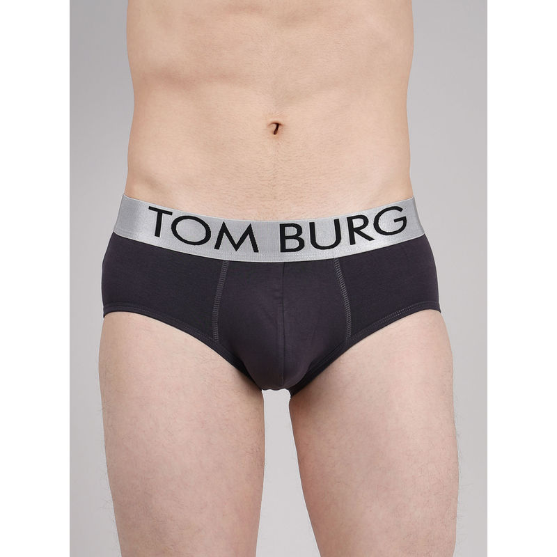 TOM BURG Men Charcoal Solid Brief with Ultrasoft Waistband (M)