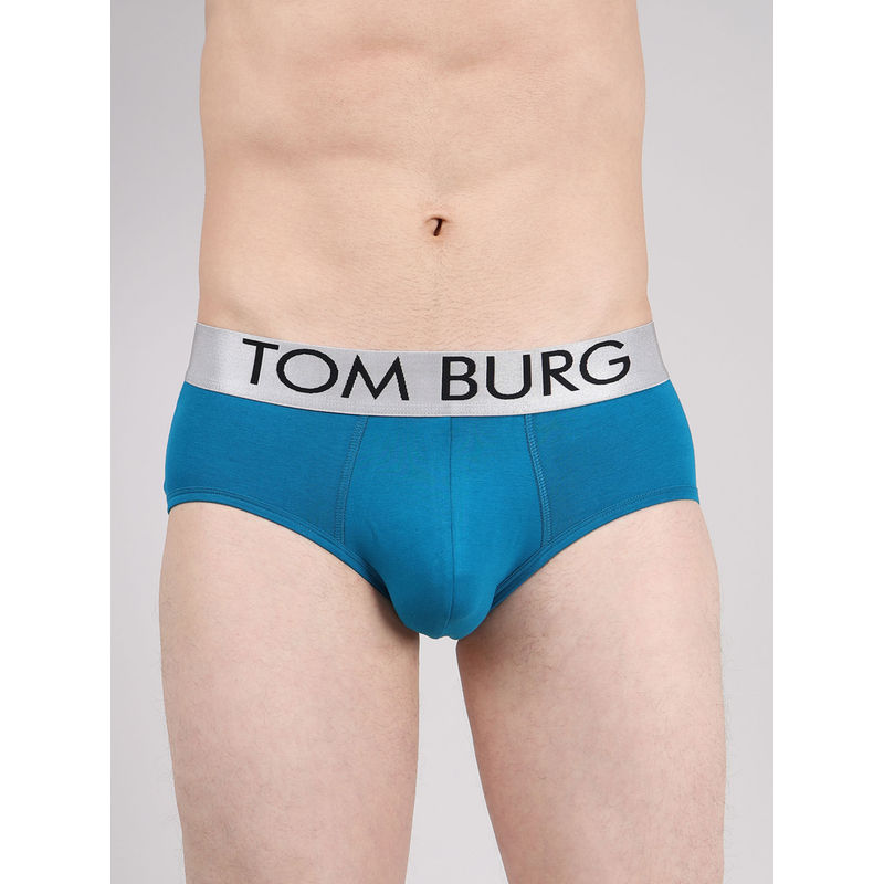 TOM BURG Men Teal Solid Brief with Ultrasoft Waistband (S)