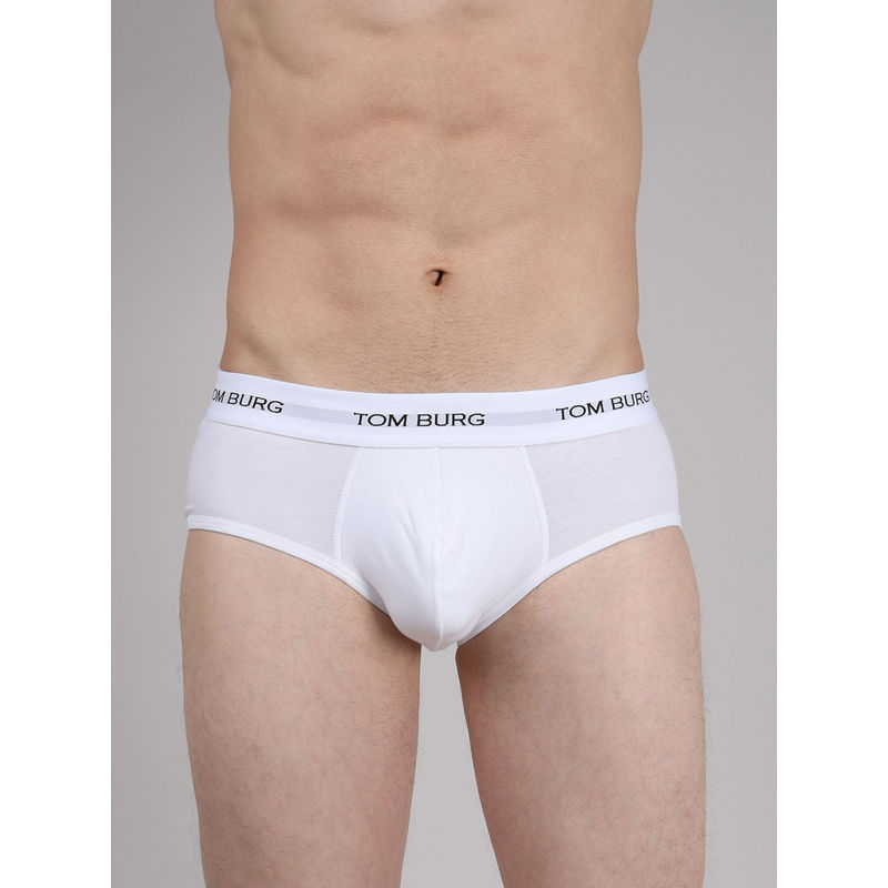 TOM BURG Men White Solid Brief with Ultrasoft Waistband (XL)