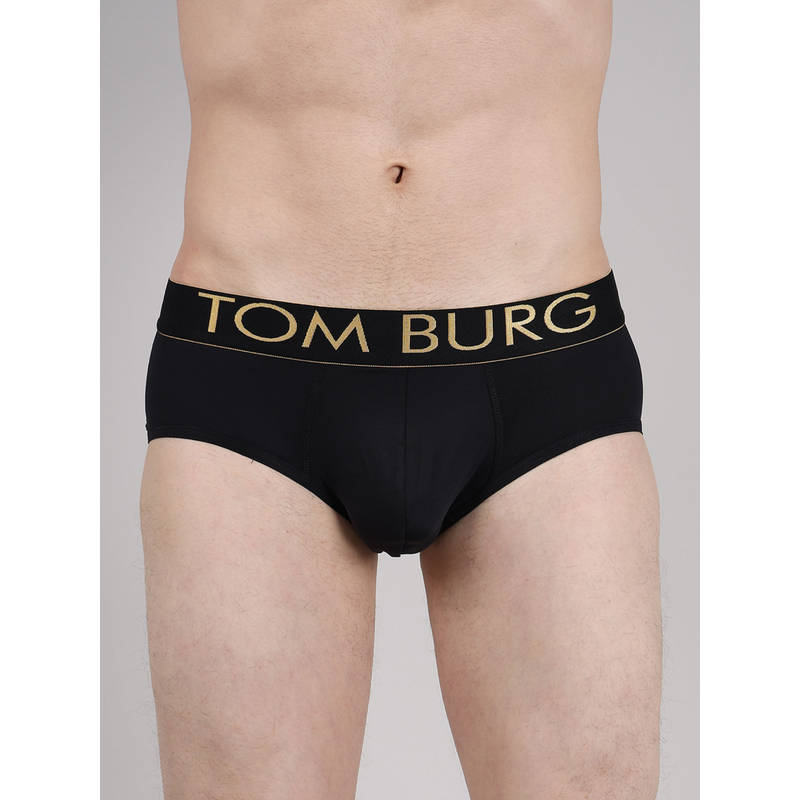 TOM BURG Men Black Solid Brief with Ultrasoft Waistband (S)