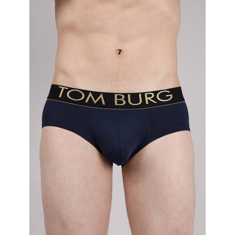 TOM BURG Men Navy Solid Brief with Ultrasoft Waistband (S)