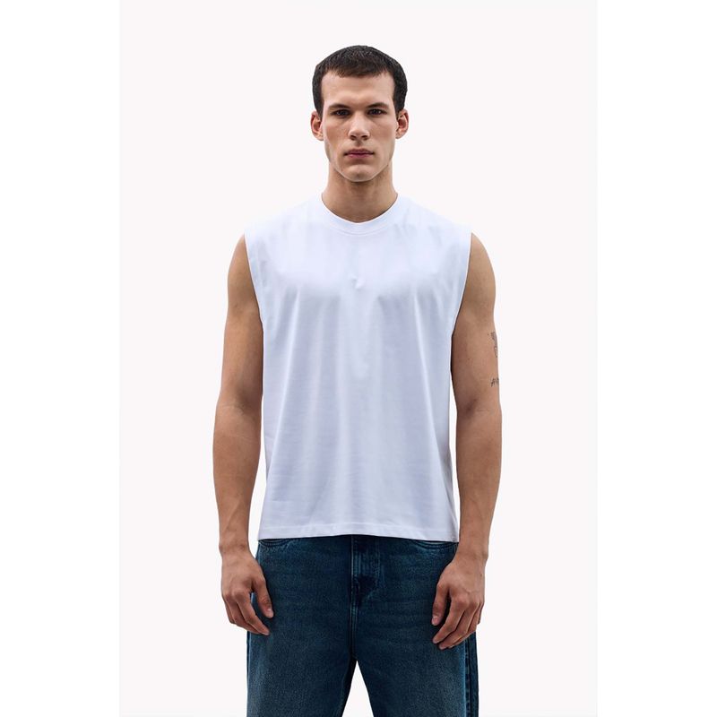 Snitch White Solid Sleeveless Regular Casual T-Shirt for Men (XL)