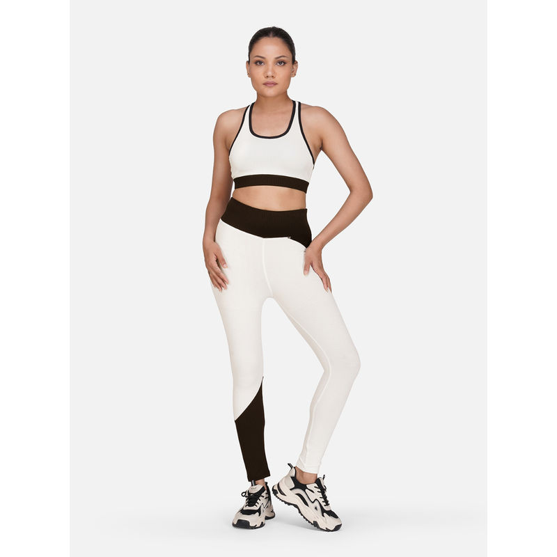 Wear Jukebox Power Flow White Sports Bra with Tights (Set of 2) (S)