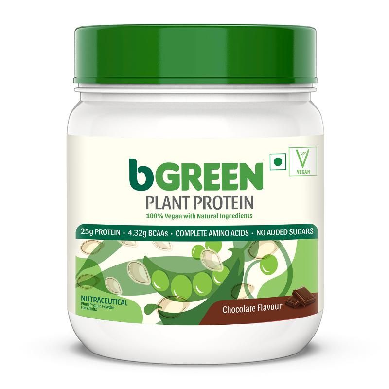bGREEN by HealthKart Vegan Plant Protein Powder, 25 g Protein(Chocolate, 500 g,13 Servings)