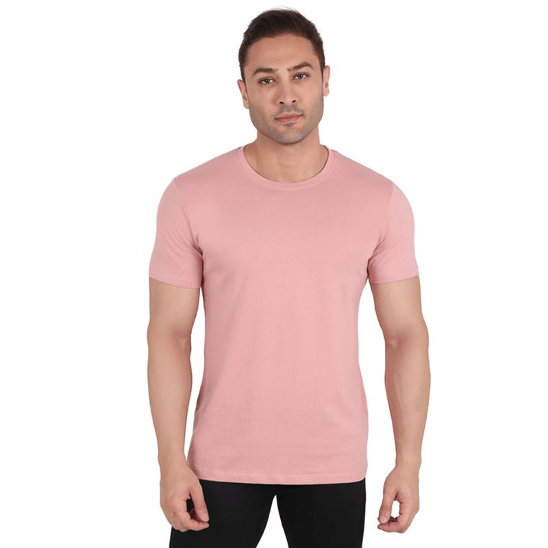 On Loop Salmon Pink Solid Mens Round Neck T-Shirt (XS)