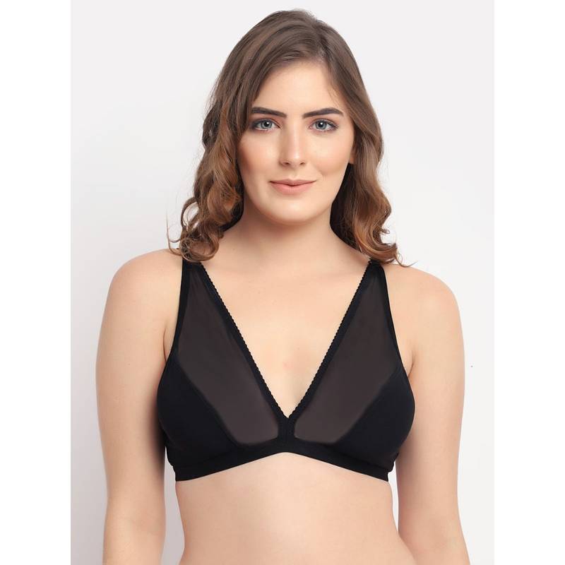 AOBA Women Black Solid Bralette Bra (S)