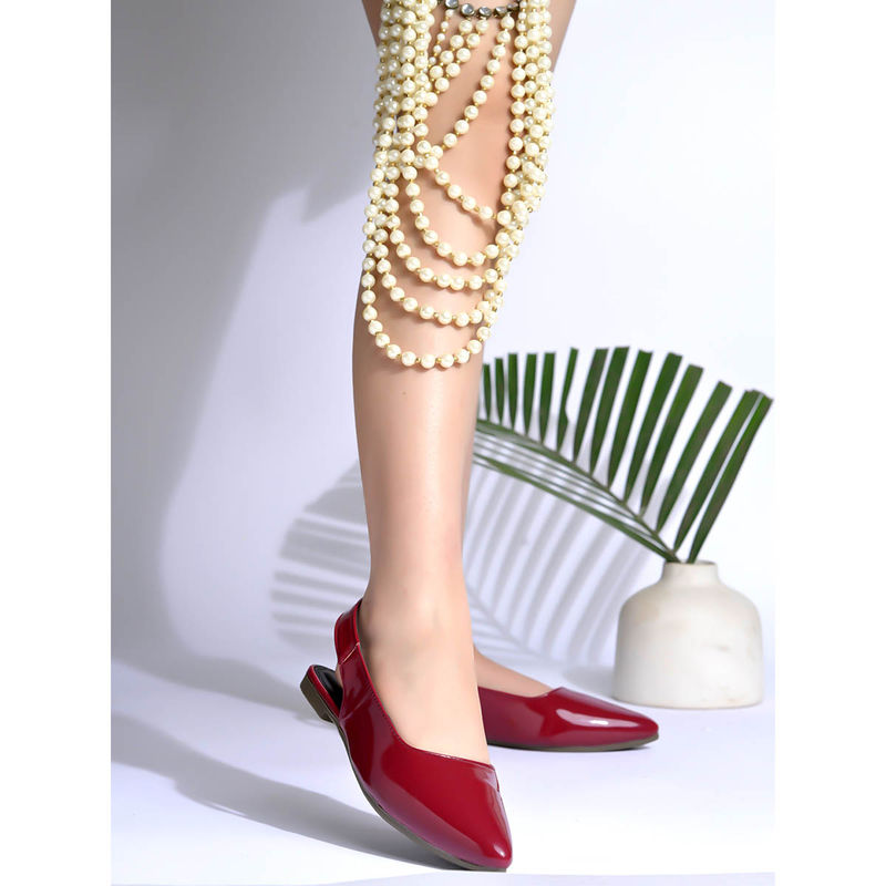 Shoetopia Solid Slingback Pointed Toe Cherry Red Mules (EU 40)