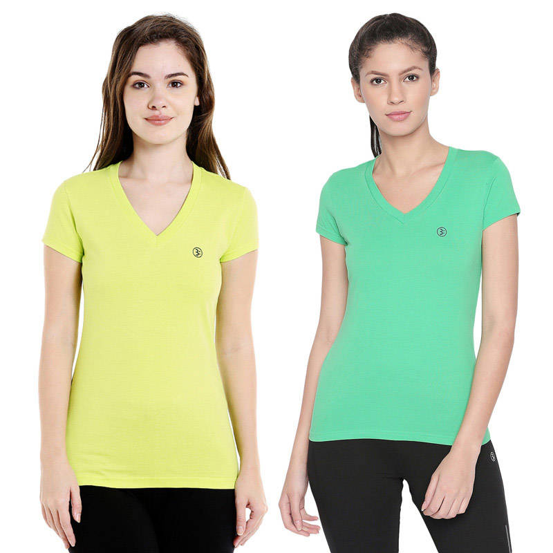 Bodyactive Multi Color T-shirt for Women - TS14-EGRNLTGRN-2PCS-M