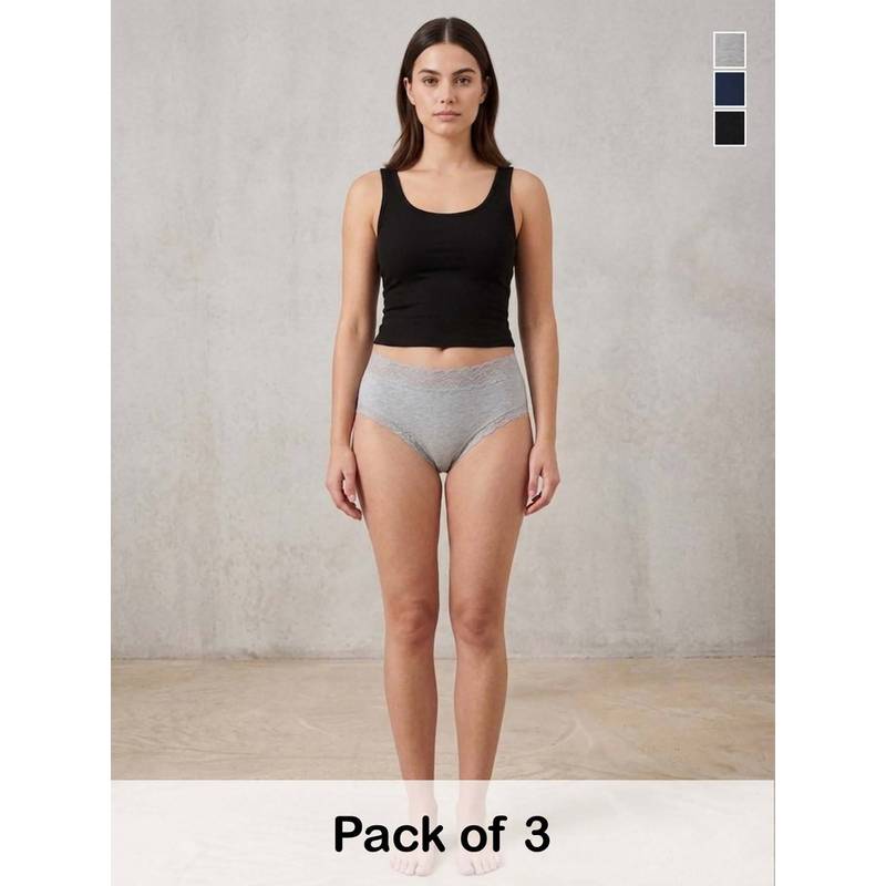 Chelvet Women Multi-Color High Waist Lace Detail Briefs (Pack Of 3) (M)