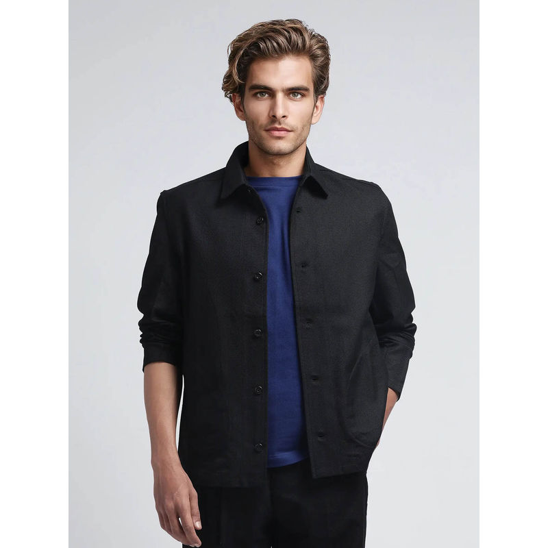 Rare Rabbit Aront Black Plain Relaxed Fit Jacket (S)