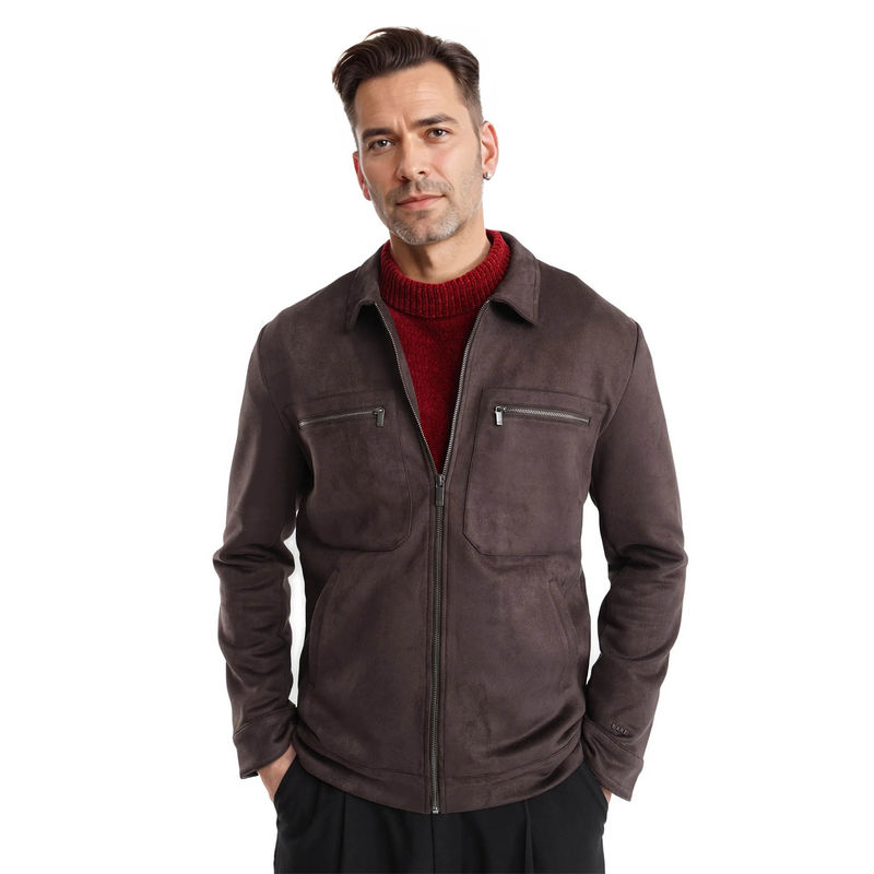 Rare Rabbit Bax-3 Dark Brown Plain Relaxed Fit Jacket (3XL)
