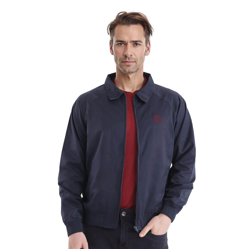 Rare Rabbit Clayon Navy Blue Solid Regular Fit Jacket (S)