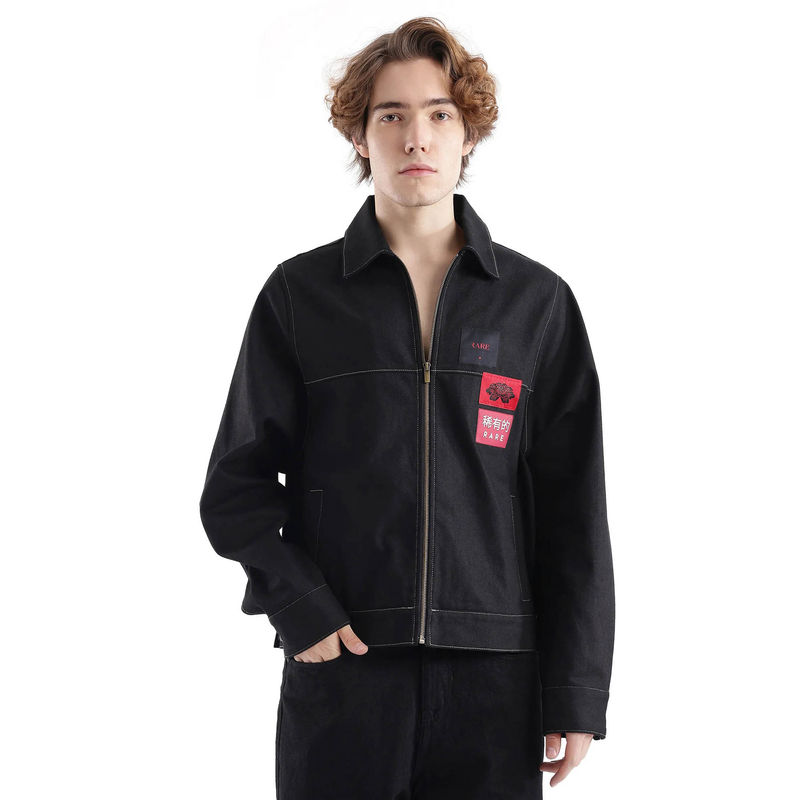 Rare Rabbit Clovix Black Label Print Regular Fit Jacket (XL)