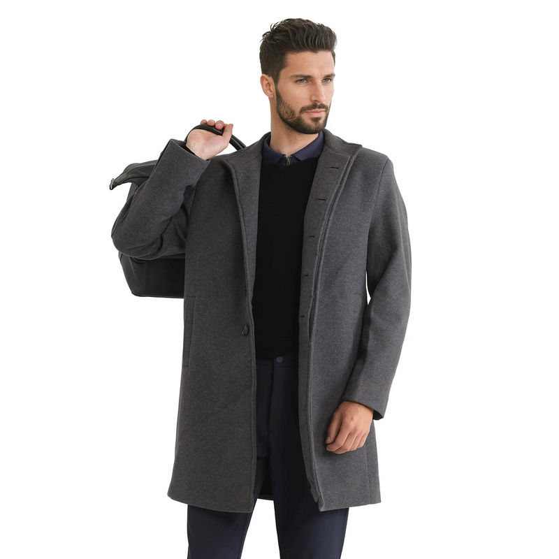 Rare Rabbit Dune-2 Grey Plain Relaxed Fit Coat (M)