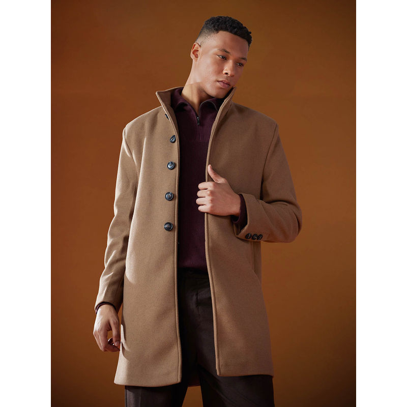 Rare Rabbit Dune-2 Brown Plain Relaxed Fit Coat (L)