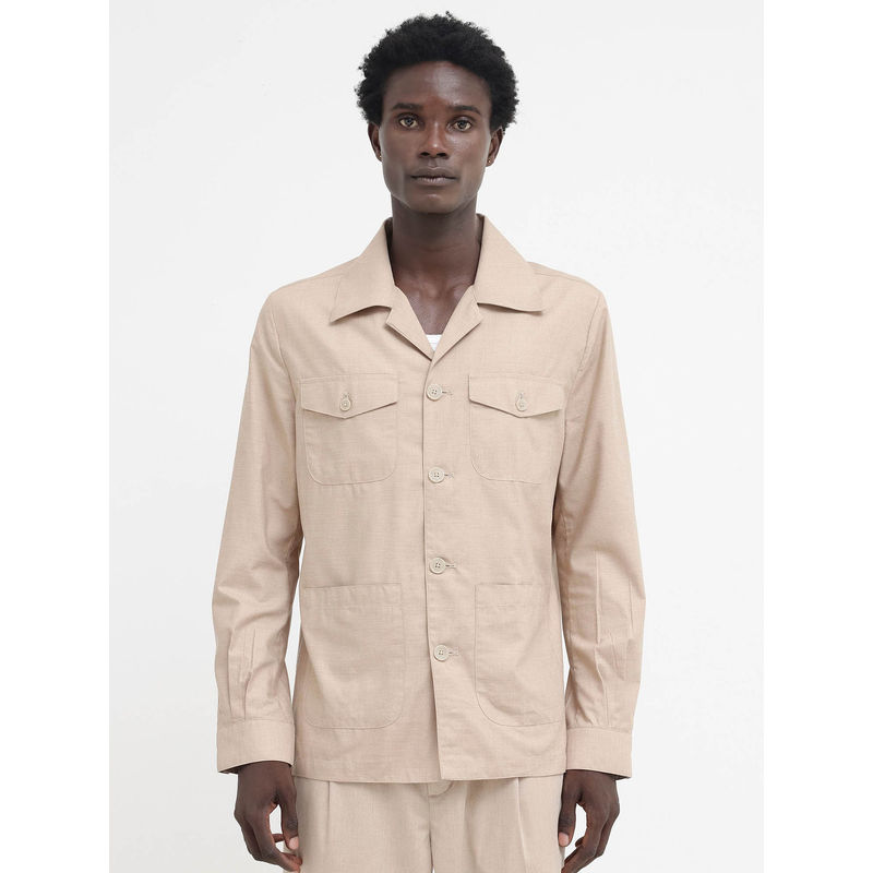 Rare Rabbit Echos Beige Plain Relaxed Fit Jacket (S)