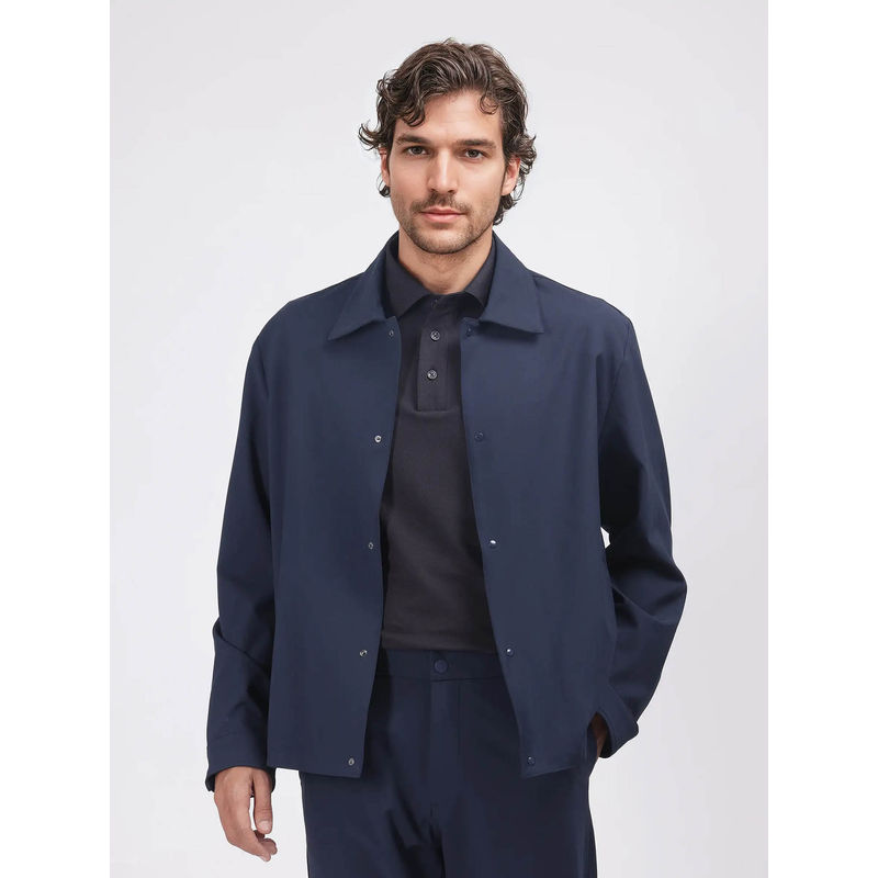 Rare Rabbit Juan Navy Blue Plain Relaxed Fit Shacket (L)