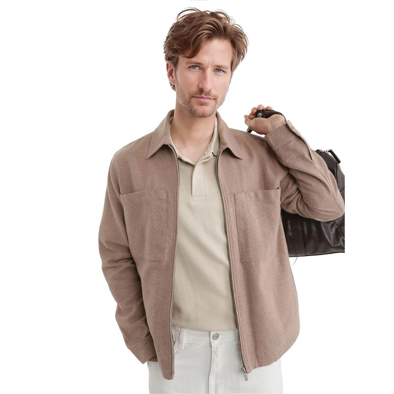 Rare Rabbit Kaai Brown Textured Regular Fit Shacket (XL)