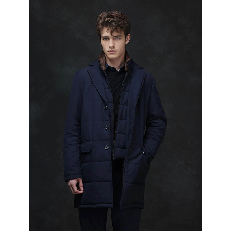 Rare Rabbit Karlo Navy Blue Plain Regular Fit Jacket (M)
