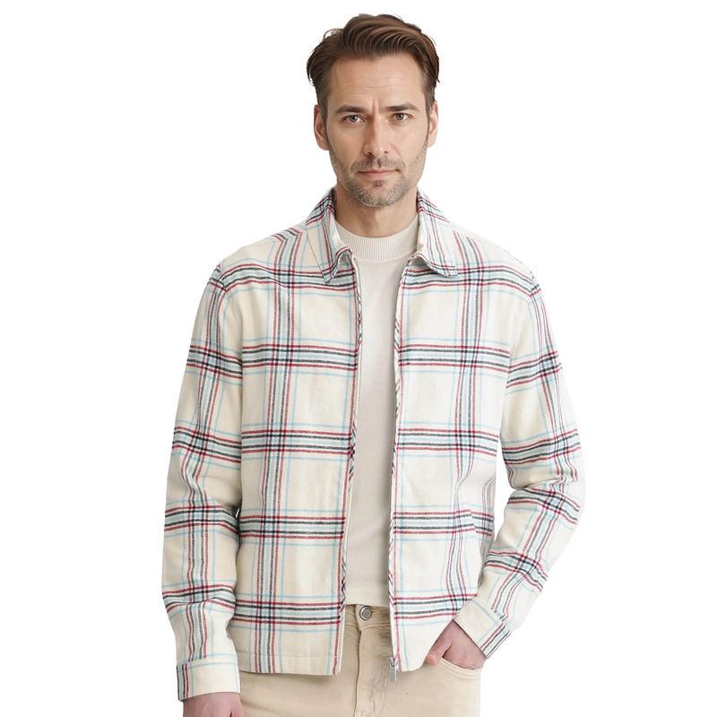 Rare Rabbit Lex Off White Checked Regular Fit Shacket (L)