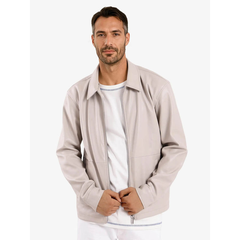 Rare Rabbit Morat Beige Plain Relaxed Fit Jacket (L)