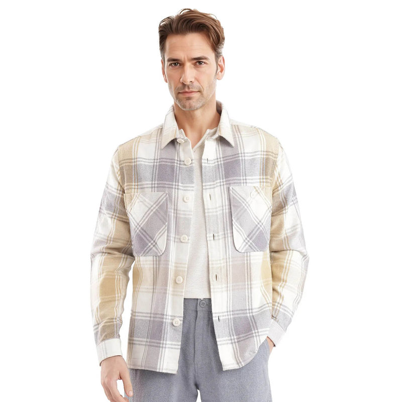 Rare Rabbit Netsk Beige Checked Regular Fit Shacket (S)