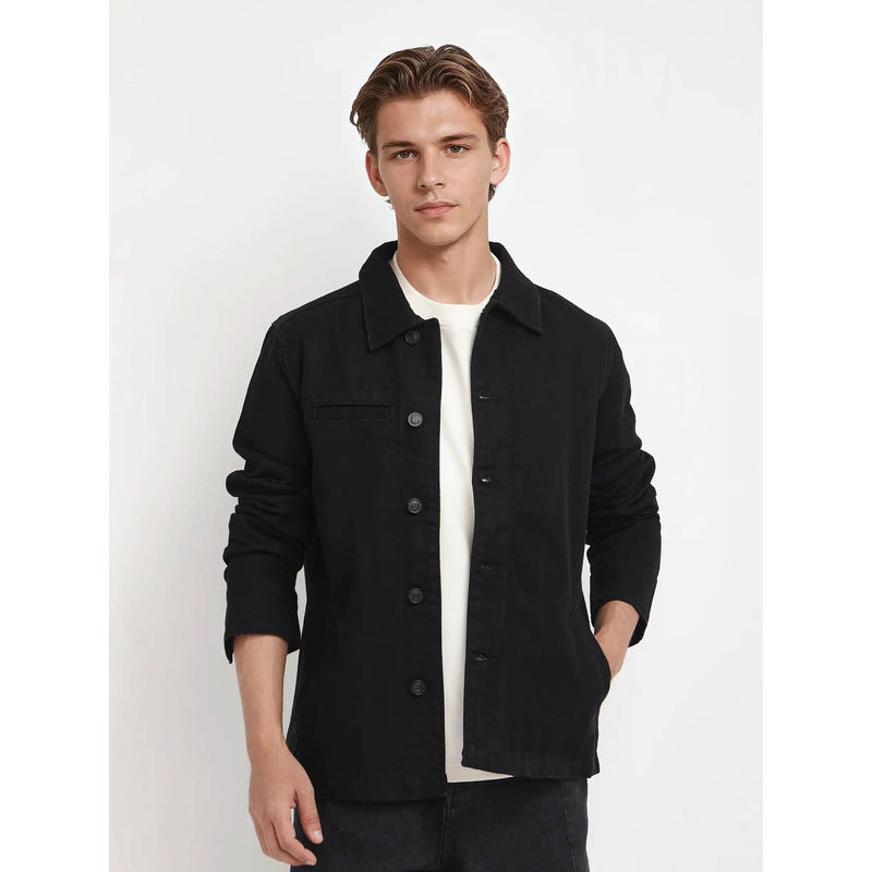 Rare Rabbit Nio Black Plain Regular Fit Jacket (S)