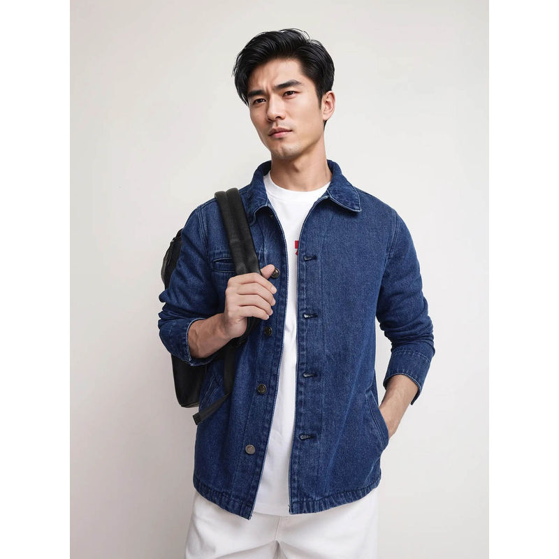 Rare Rabbit Nio Blue Plain Regular Fit Jacket (XL)