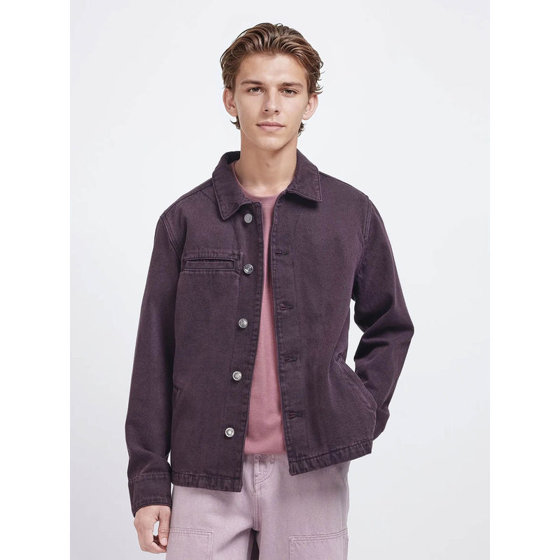 Rare Rabbit Nio-3 Dark Purple Plain Regular Fit Jacket (M)