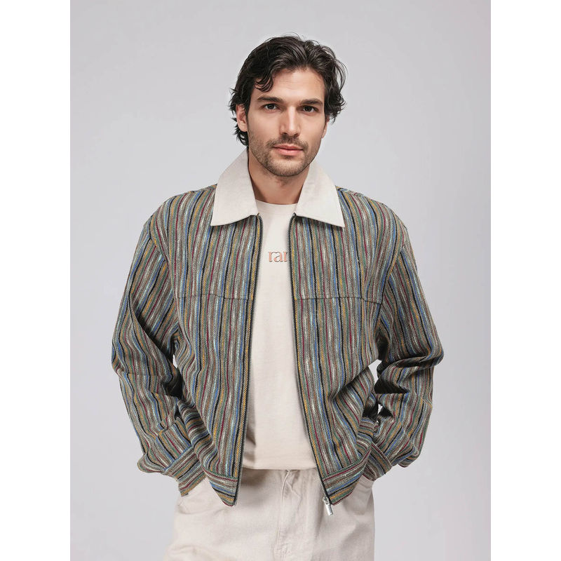 Rare Rabbit Pelden J Multi-Color Striped Boxy Fit Shacket (L)