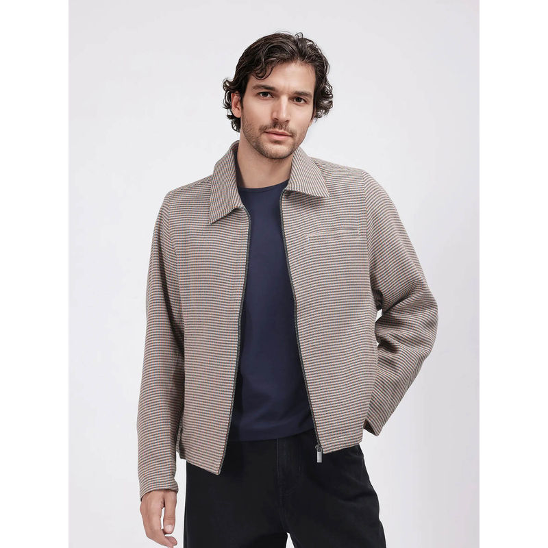 Rare Rabbit Pexrul Khaki Checked Relaxed Fit Jacket (M)