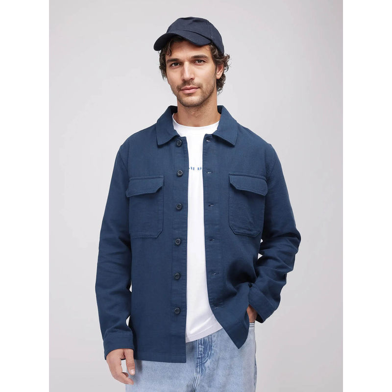 Rare Rabbit Prest-25 Dusky Blue Plain Regular Fit Shacket (M)