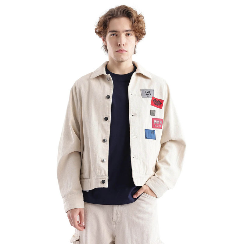 Rare Rabbit Rewq Off White Label Print Relaxed Fit Jacket (2XL)