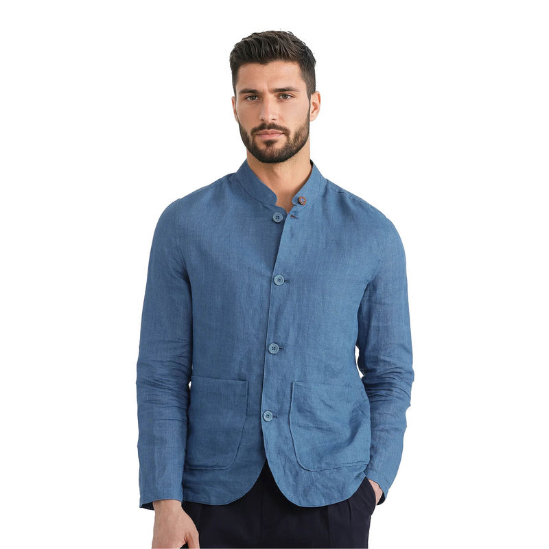 Rare Rabbit Sash Blue Plain Relaxed Fit Jacket (S)