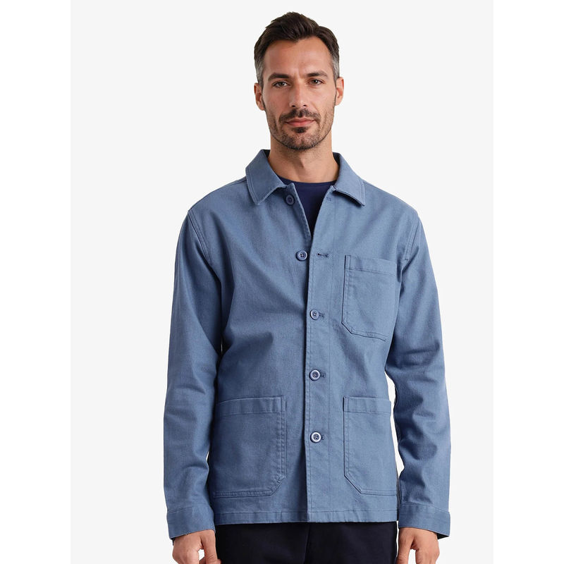 Rare Rabbit Slowear Blue Plain Regular Fit Jacket (3XL)