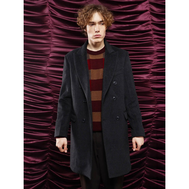 Rare Rabbit Spartan Black Plain Relaxed Fit Coat (M)