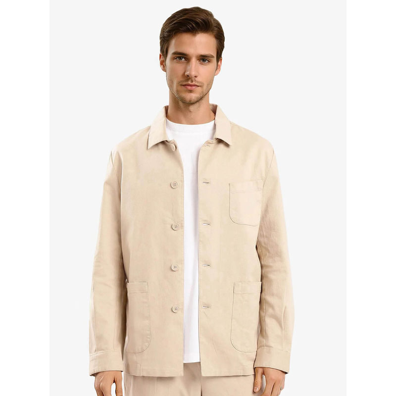 Rare Rabbit Torroy Beige Plain Regular Fit Jacket (S)