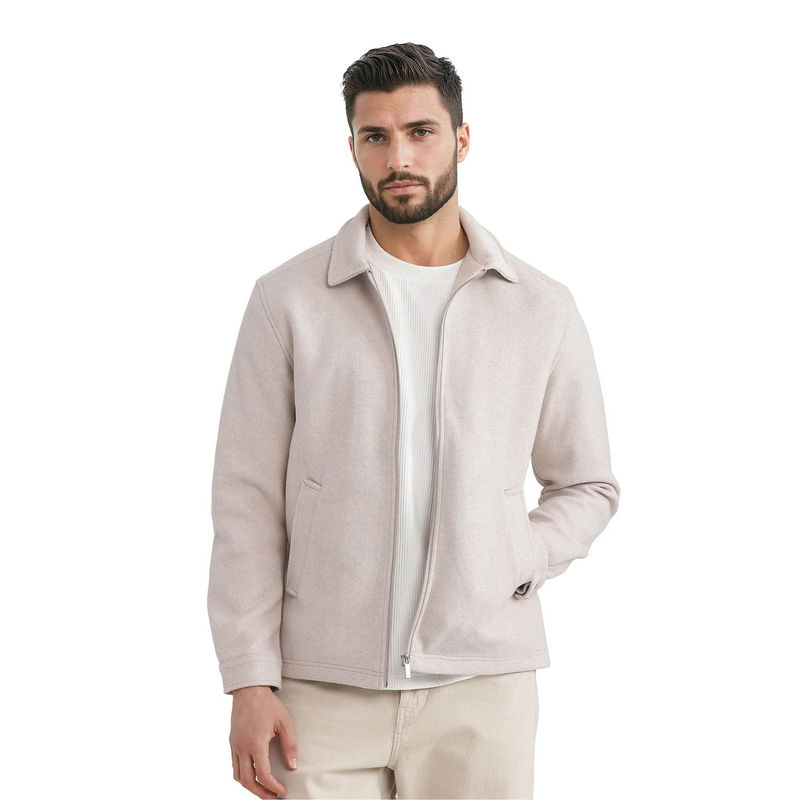 Rare Rabbit Tweeder-2 Beige Plain Regular Fit Jacket (L)